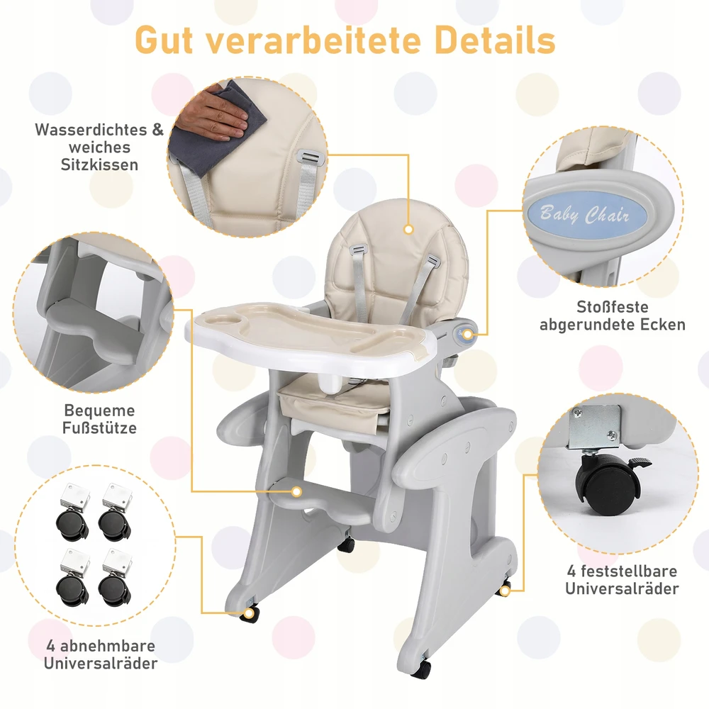 VAIKŲ MAITINIMO KĖDĖ 3IN1 SULANKSTAMAS PAdėklas + STALAS - 54x55x102 cm