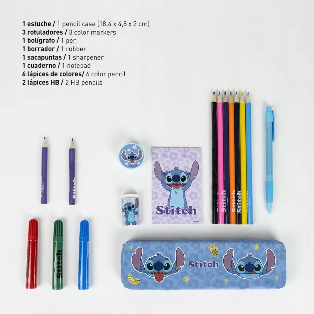 Vaikų raštinės rinkinys - Cerda - Disney Stitch - Multicolor - 11x24x9,5 cm - 6-12 metų