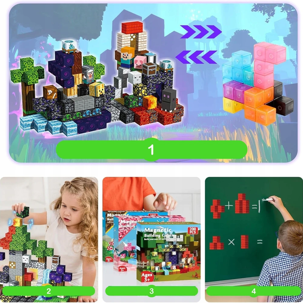 Vaikų žaislų rinkinys DYI Magnetic Blocks Dark World Building