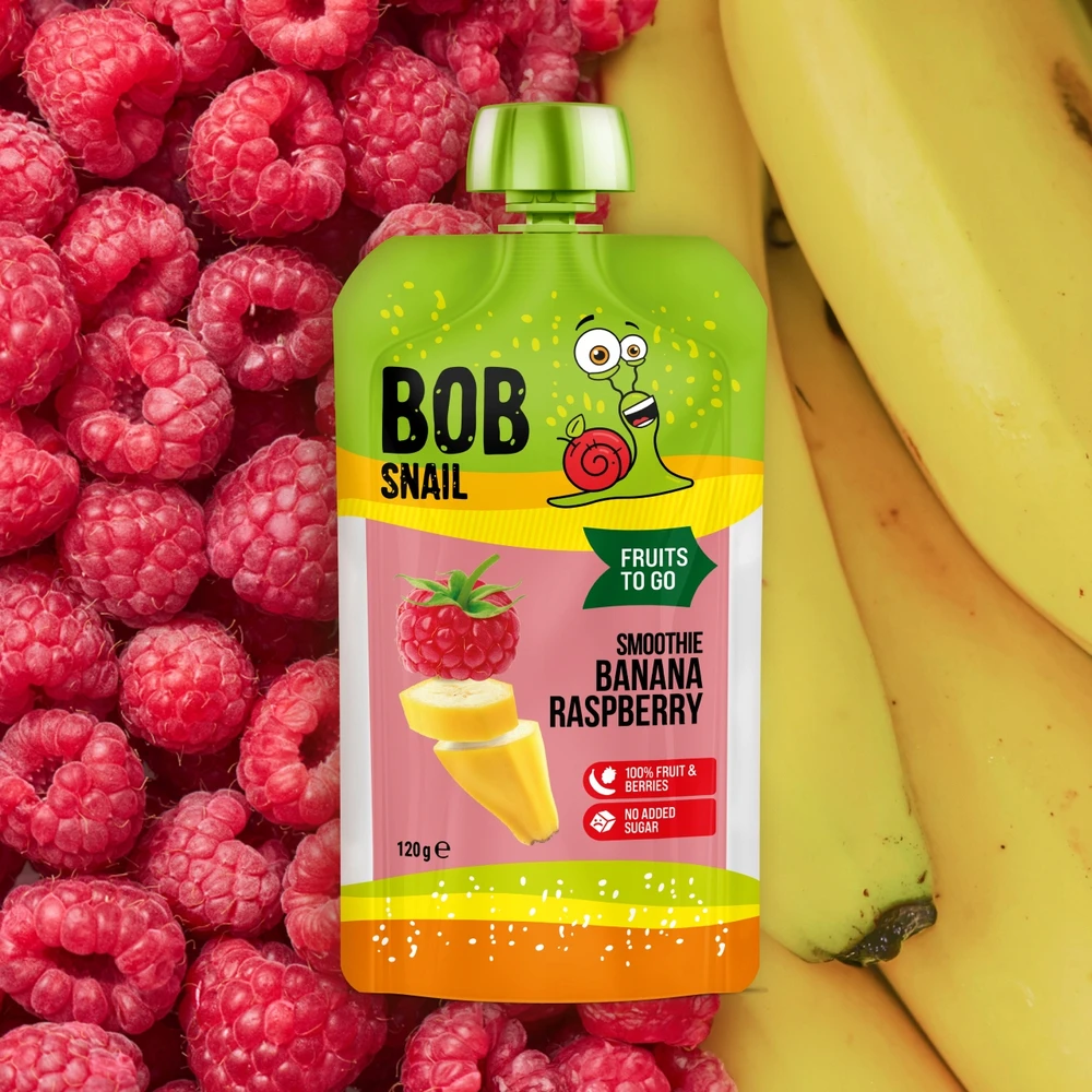 Vaisių putėsiai 100% vaisiai be pridėtinio cukraus BOB SNAIL Bananas Avietės 10x120 g