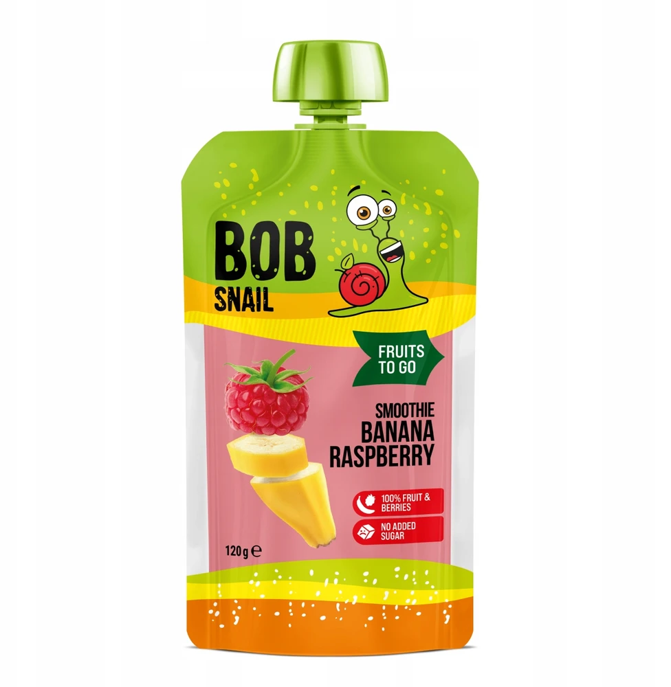 Vaisių putėsiai 100% vaisiai be pridėtinio cukraus BOB SNAIL Bananas Avietės 10x120 g