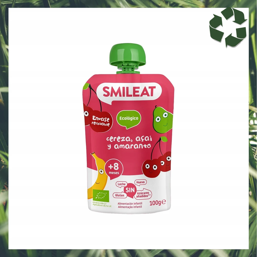 Vaisių putėsiai tūbelėje vaikams Vyšnių Acai Amaranth Organic 6m+ 100G Smileat