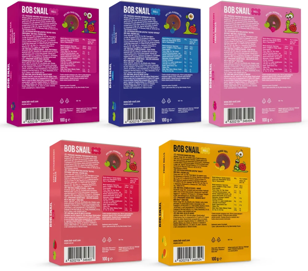 Vaisių suktinukų rinkinys 5 x 100 g Bob Sraigė 500g