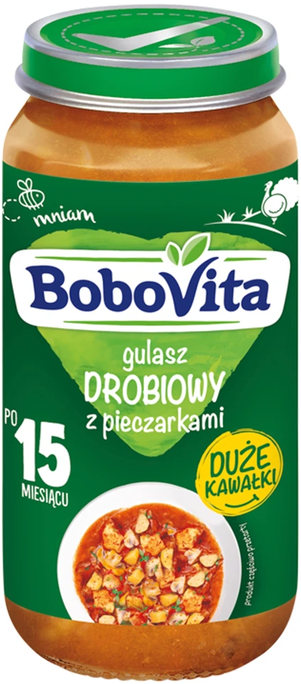 Vakarienė BoboVita Paukštienos guliašas Kalakutiena su grybais 15 m+ 250g