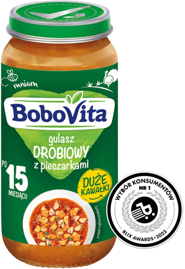 Vakarienė BoboVita Paukštienos guliašas Kalakutiena su grybais 15 m+ 250g
