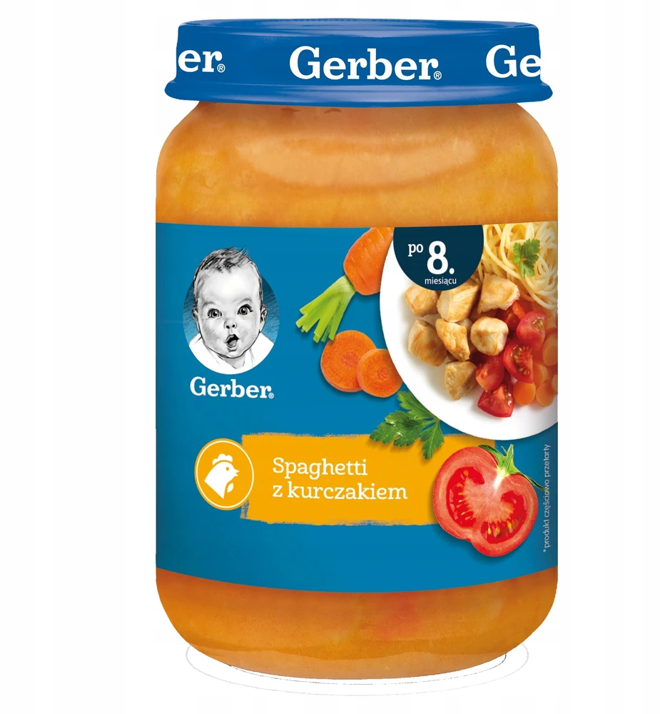 Vakarienė Gerber Pomidorų sultinys Spagečiai Daržovių mišinys 8x 190 g