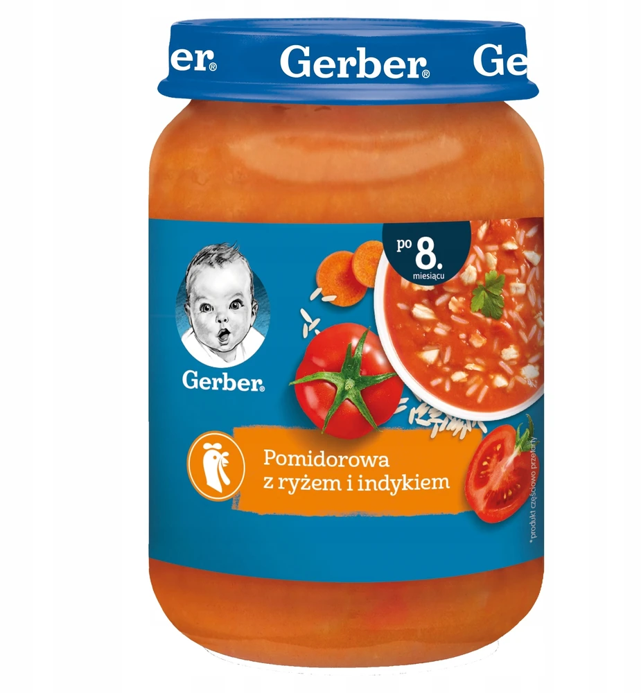 Vakarienė Gerber Pomidorų sultinys Spagečiai Daržovių mišinys 8x 190 g