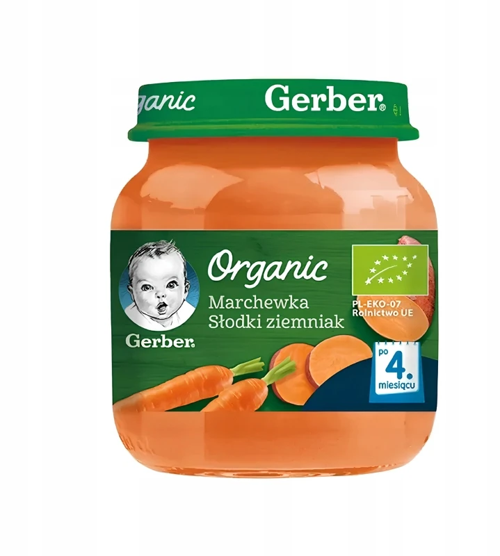 Vakarienė Morkos saldžiosios bulvės nuo 4 mėnesių 125 g Gerber Organic