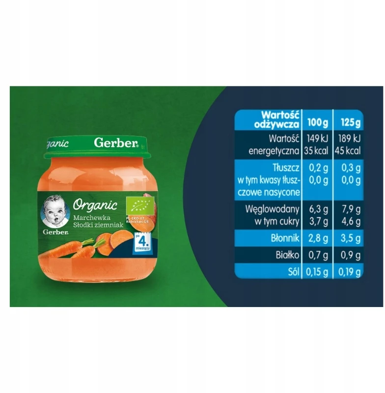 Vakarienė Morkos saldžiosios bulvės nuo 4 mėnesių 125 g Gerber Organic