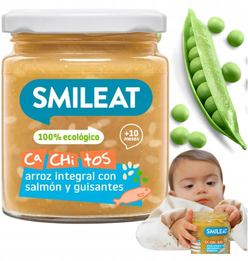 Vakarienė stiklainyje Smileat Ekologiška lašiša su žirneliais vaikams po 10M 230G