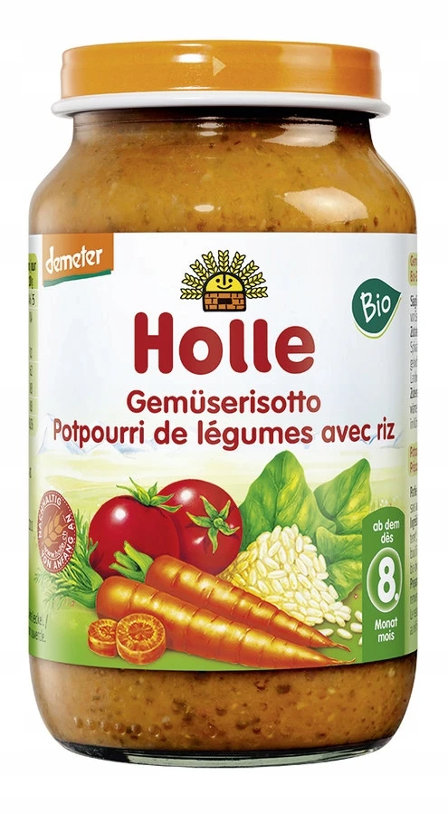 VAKARIENĖ SU DARŽOVĖMIS IR RYŽIAI IŠ 8 MC BIO 220g HOLLE