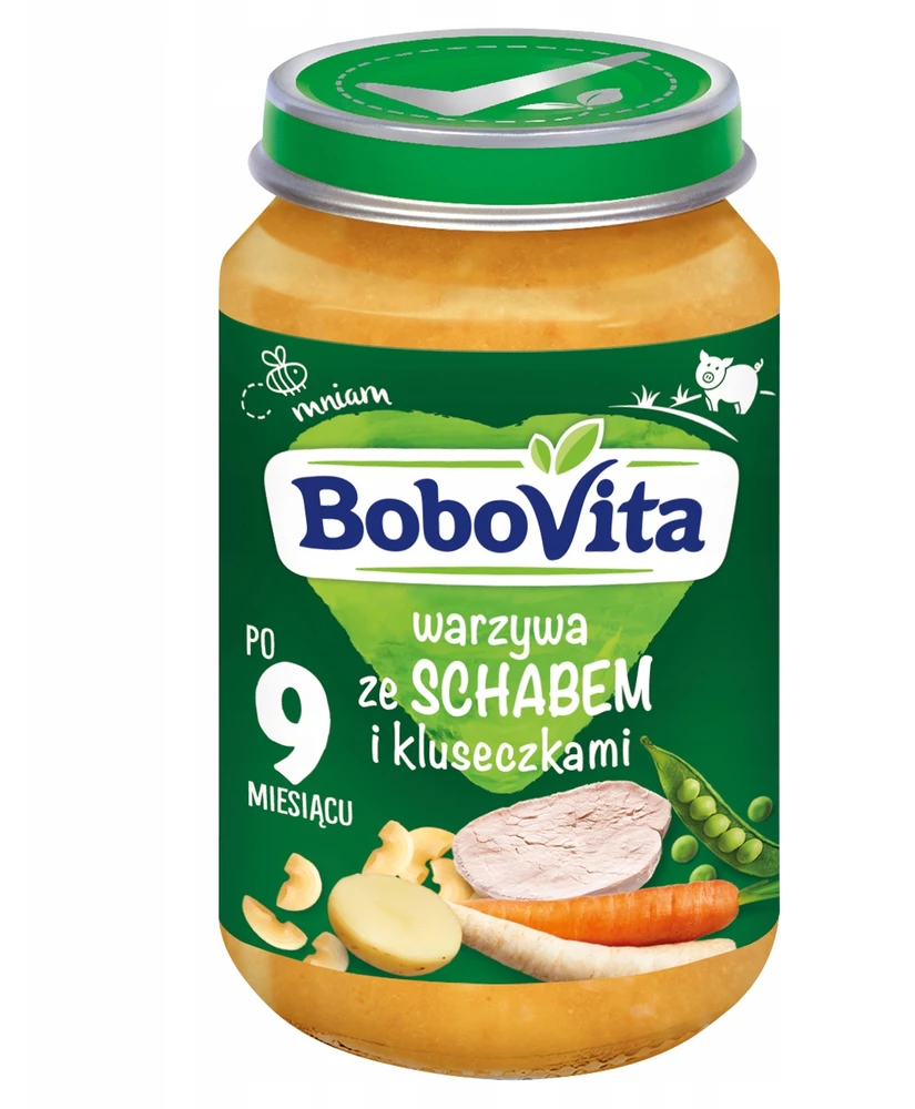 Vakarienė vaikams 9m+ Bobovita daržovės su kiaulienos nugarine ir kukuliais 190g