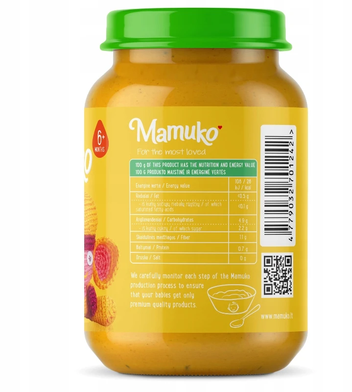 Vakarienė vaikams Ekologiška morkų moliūgų bulvė nuo 6m+ Mamuko 190g