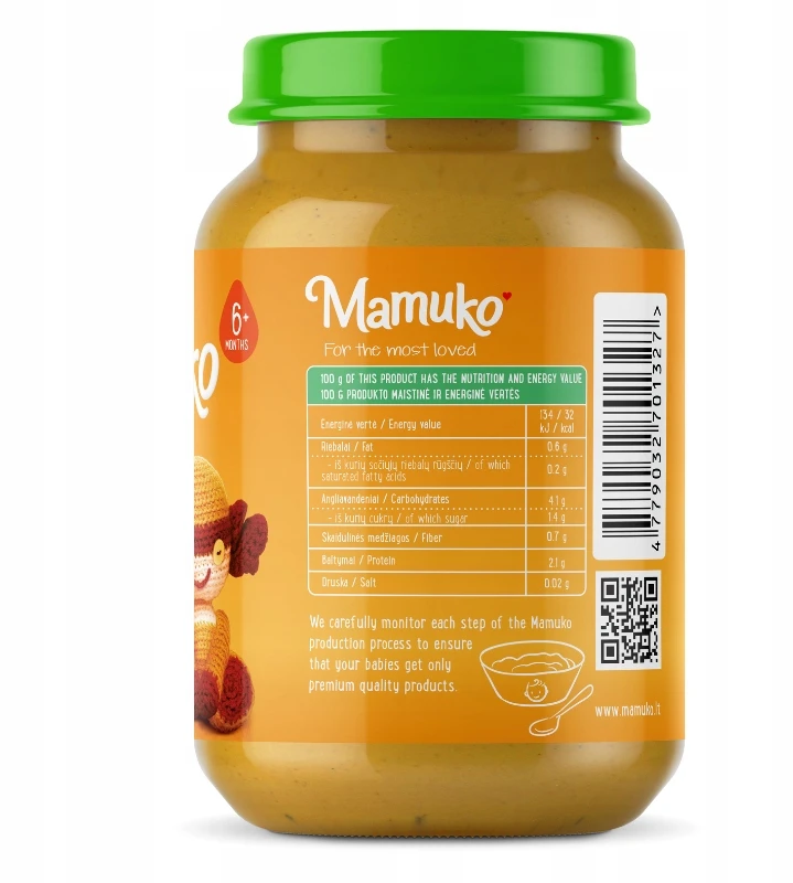 Vakarienė vaikams Ekologiškas moliūgas su vištiena nuo 6m+ Mamuko 190g