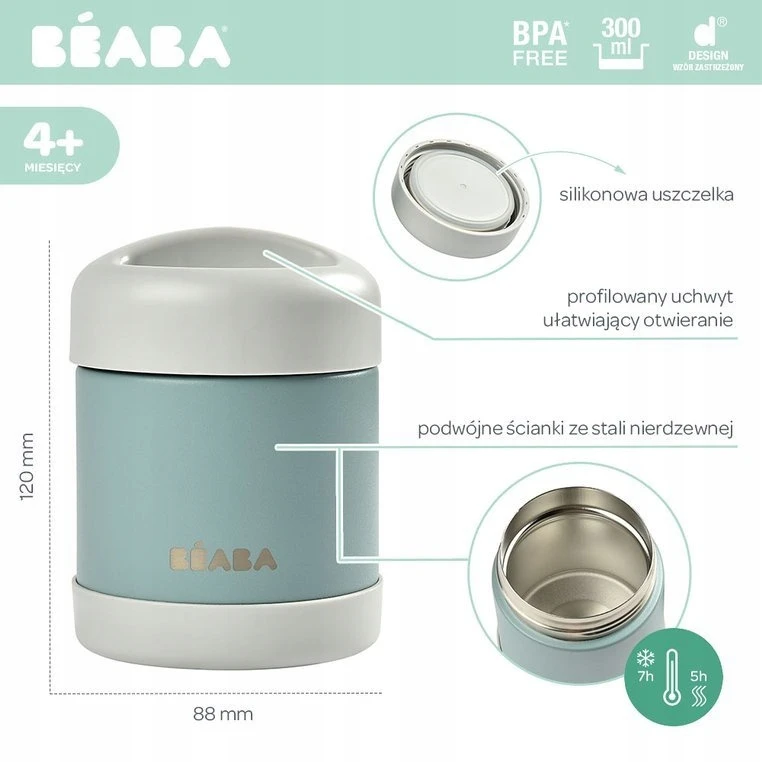 Beaba Thermo maisto indelis, 300 ml, spalva: šviesiai pilka