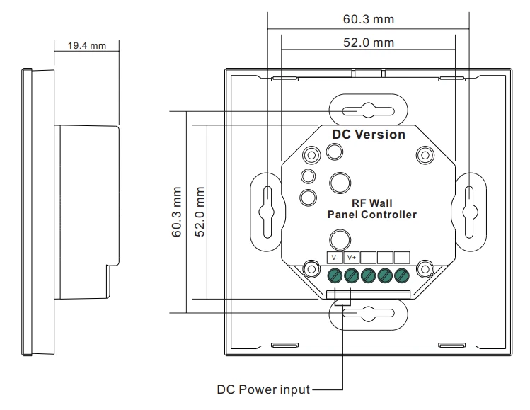 1 zonos RGBW LED juostų imtuvų Perfect RF įleidžiamas sieninis reguliavimo pultas LUXSONN LUX-2820B