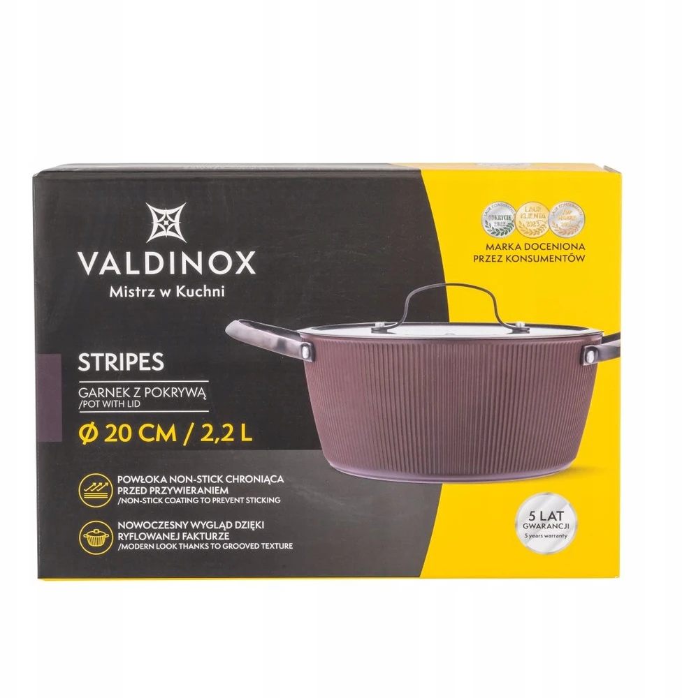 Valdinox Stripes puodas 2.2l su dangčiu, 20cm, indukcijai