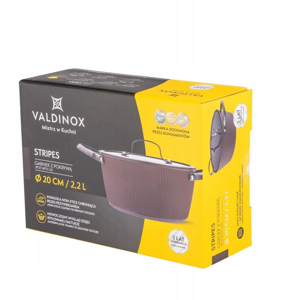 Valdinox Stripes puodas 2.2l su dangčiu, 20cm, indukcijai