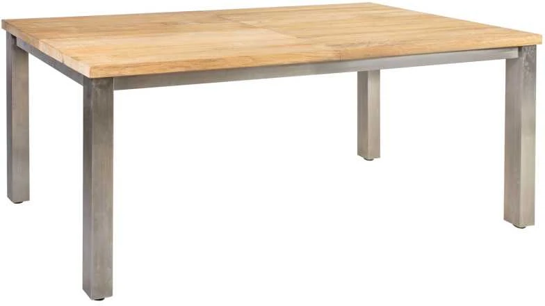 Lauko baldų komplektas Home4You Valgomojo baldų komplektas NAUTICA su 8 kėdėmis (13259), 200 /300x100xH76cm, stalviršis: netašytas tikmedis, nealyvuotas, kojos: nerūdijantis plienas