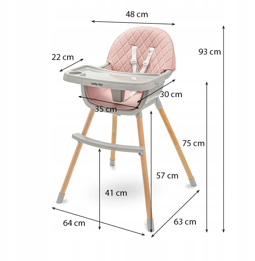 Valgomojo kėdė Baby Mix Freja medinė dulkiškai rožinė