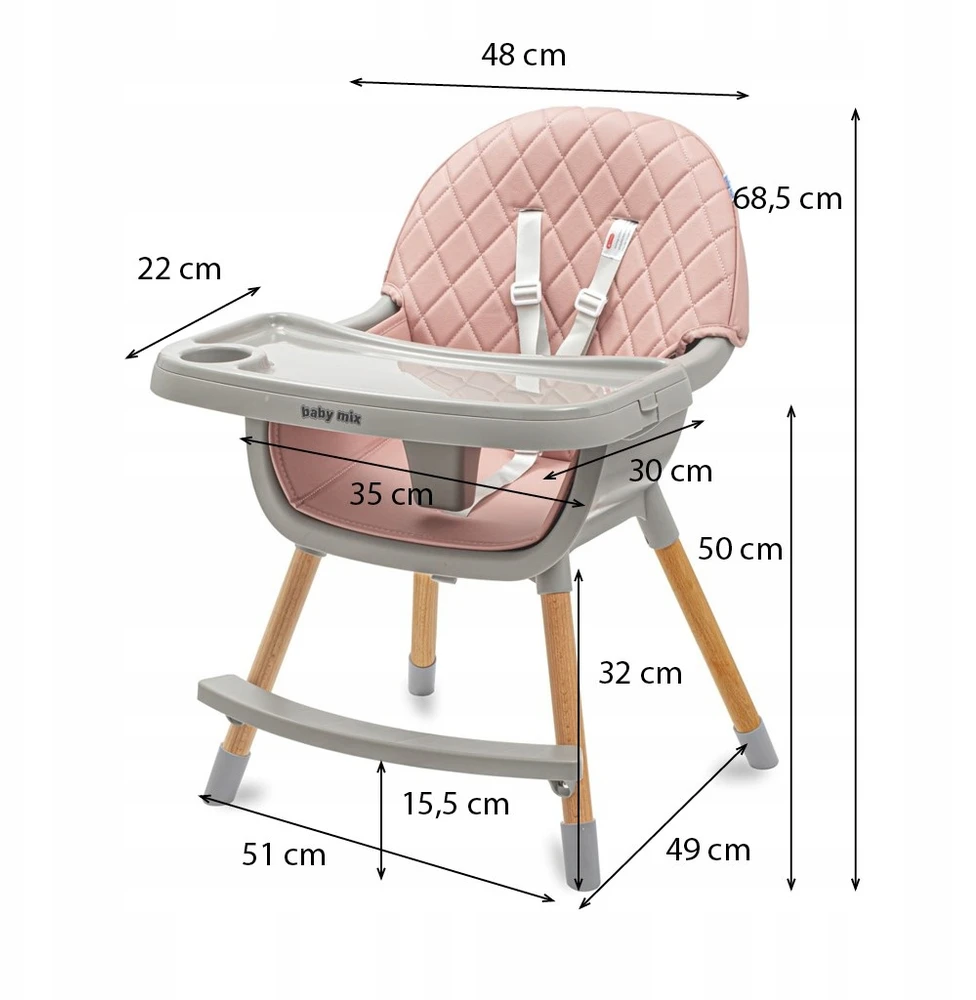 Valgomojo kėdė Baby Mix Freja medinė dulkiškai rožinė