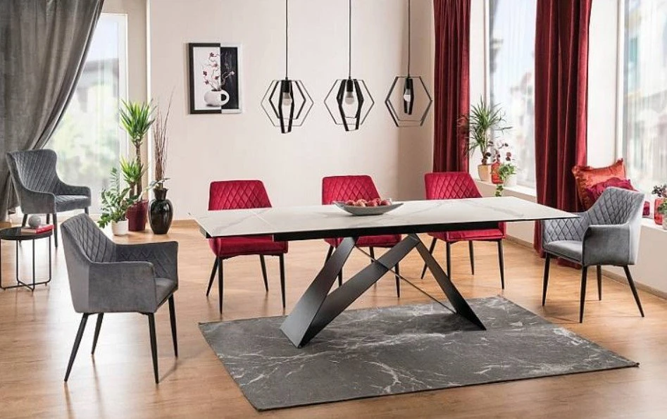 Signal Meble Valgomojo stalas ARMANI CERAMIC, 160 x 90 cm, balta/juoda