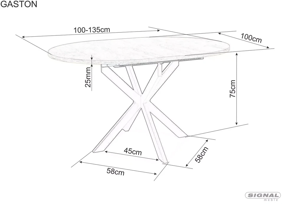 Signal Meble Valgomojo stalas Gaston, 100-135 x 100 cm, juoda