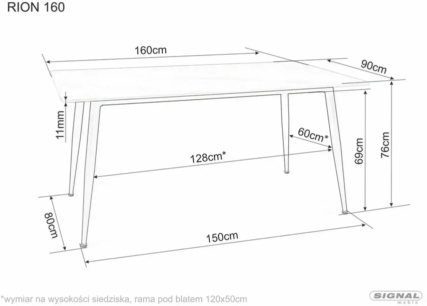 Signal Meble Valgomojo stalas SIGNAL Rion 160x90x76 cm, pilka/juoda