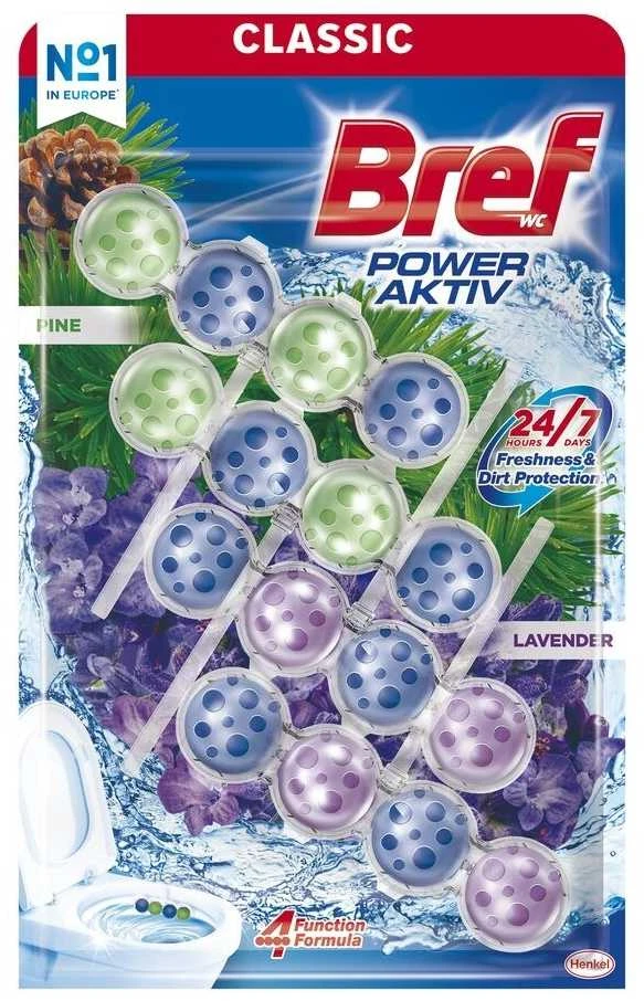 WC valiklis-gaiviklis BREF POWER AKTIV LAVENDER+PINE, 4×50 g