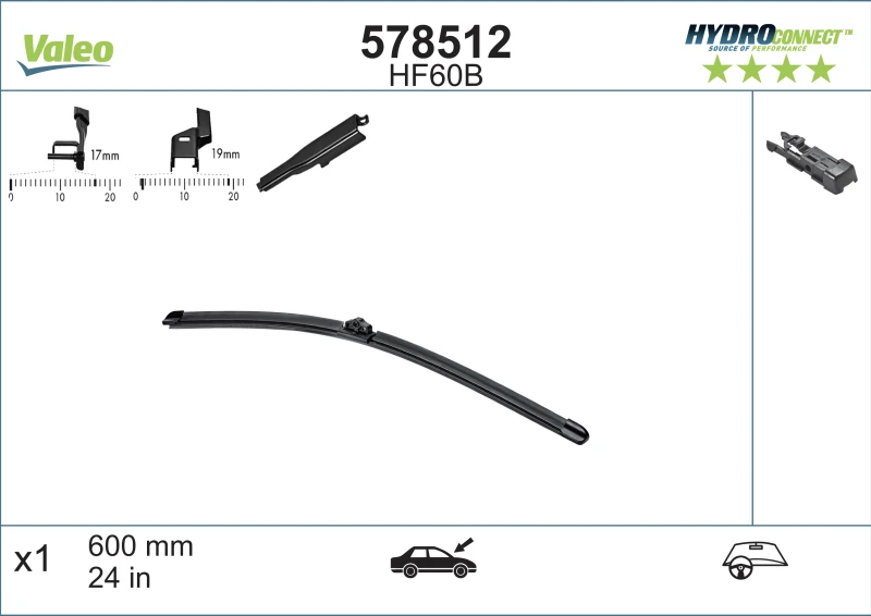 Valytuvas Valeo HydroConnect HF60B, 600 mm