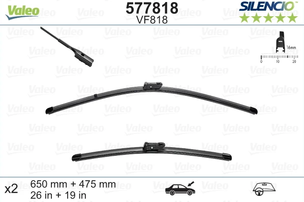 Valytuvų komplektas Valeo Silencio VF818, 650/475 mm