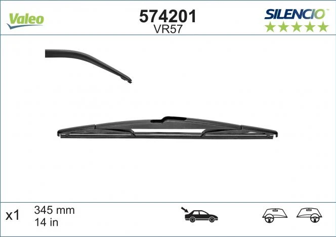 Galinis valytuvas Valeo Silencio Performance VR57, 345 mm