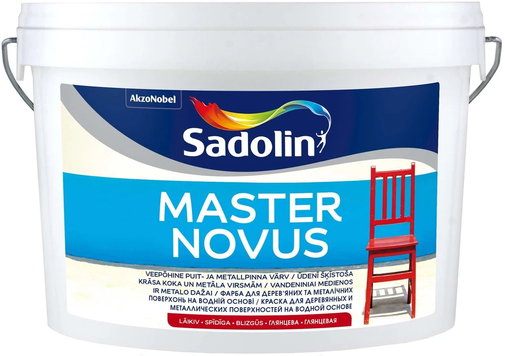 Vandeniniai alkidiniai dažai SADOLIN MASTER NOVUS 15, pusiau matiniai, baltos sp., 1 l