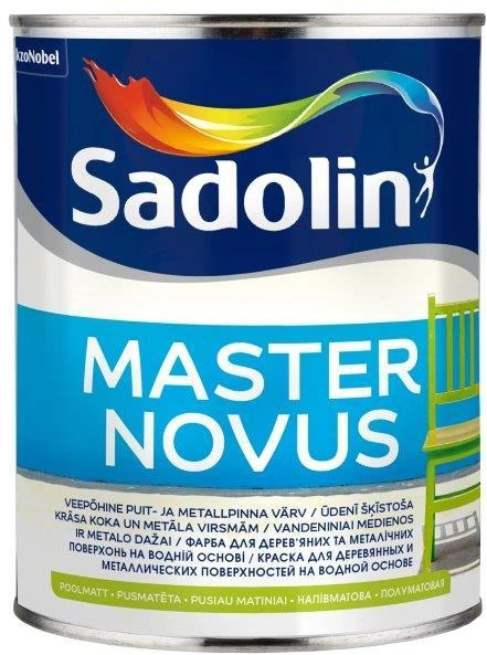 Vandeniniai alkidiniai dažai SADOLIN MASTER NOVUS 15, pusiau matiniai, baltos sp., 1 l