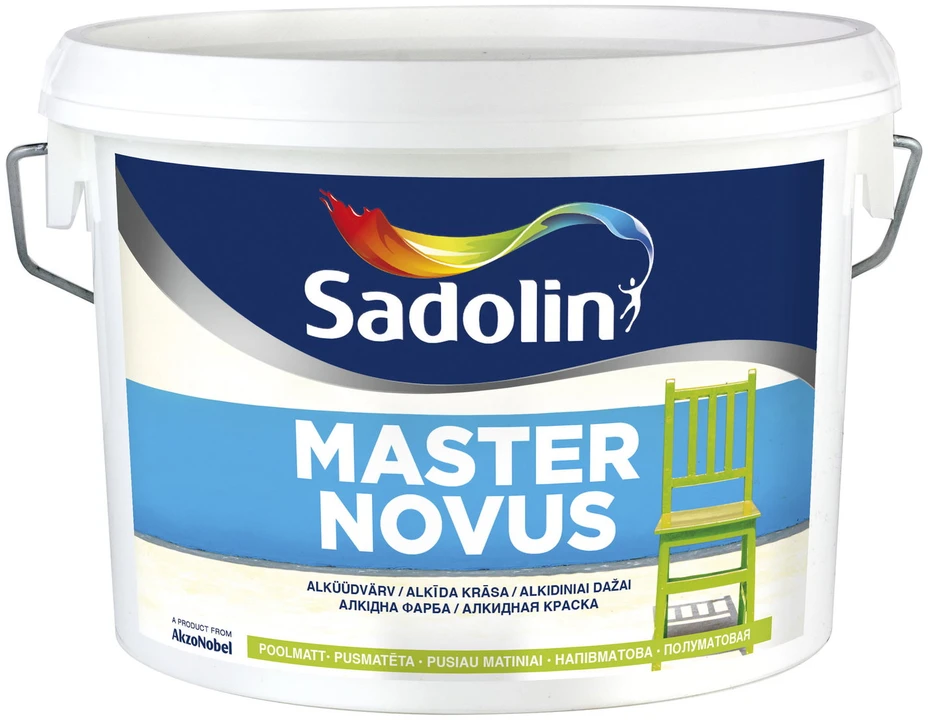 Vandeniniai alkidiniai dažai SADOLIN MASTER NOVUS 15, pusiau matiniai, baltos sp., 1 l