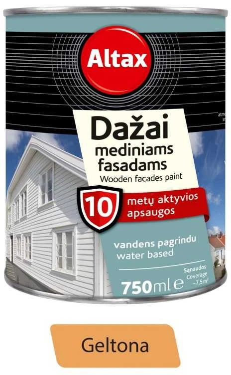 Medinių fasadų dažai ALTAX, geltonos spalvos 750 ml.