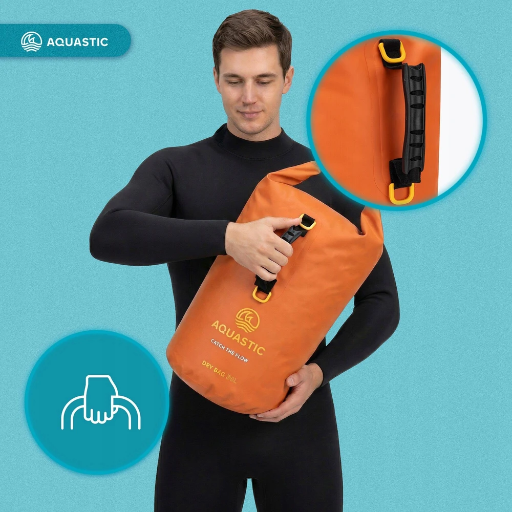 Vandeniui atsparus AQUASTIC Dry Bag 30l PVC oranžinis Valcuotas užsegimas