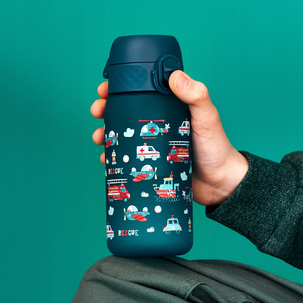 Vandens bidonas vaikams Ion8, 350 ml, su automobilių motyvais