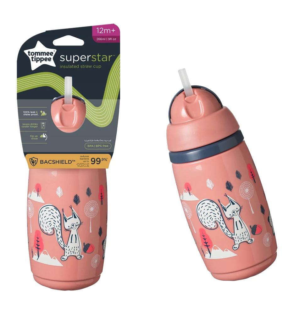 TOMMEE TIPPEE TTP447825 Vandens butelis su šiaudeliu Superstar 266ml rožinis