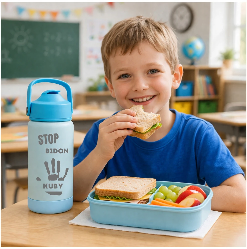 Vandens buteliukas vaikams mokyklai, darželiui, graviruotas pavadinimas, šviesa, BPA Free, 350 ml
