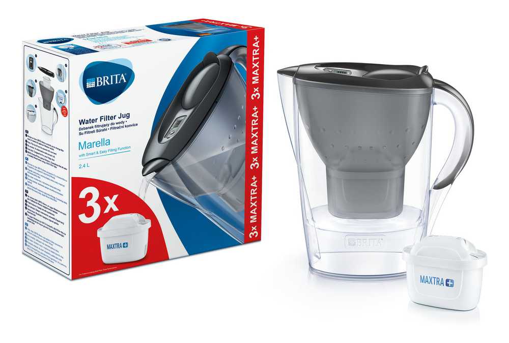 BRITA vandens filtravimo ąsotis „Marella“ grafito spalvos + 3 kasetės