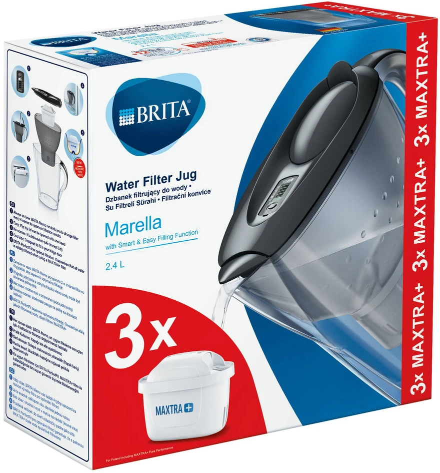 BRITA vandens filtravimo ąsotis „Marella“ grafito spalvos + 3 kasetės