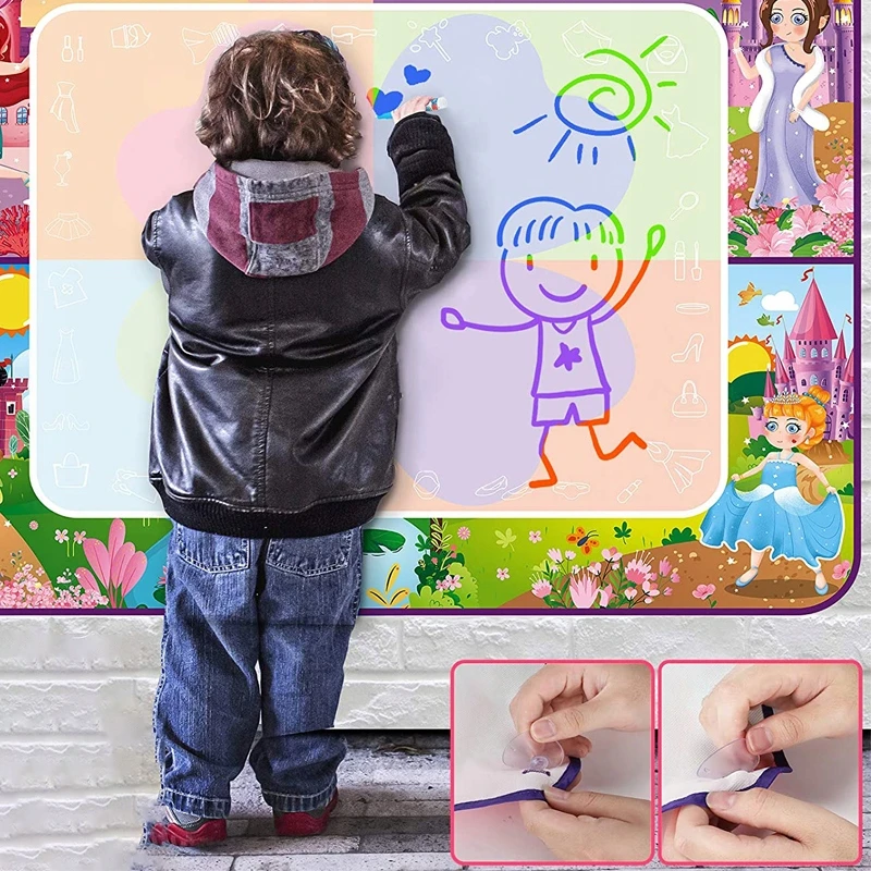 Retoo Mata Vandens kilimėlis tapybai vandeniu xxl 100x80 cm + žymeklis - princesės d079