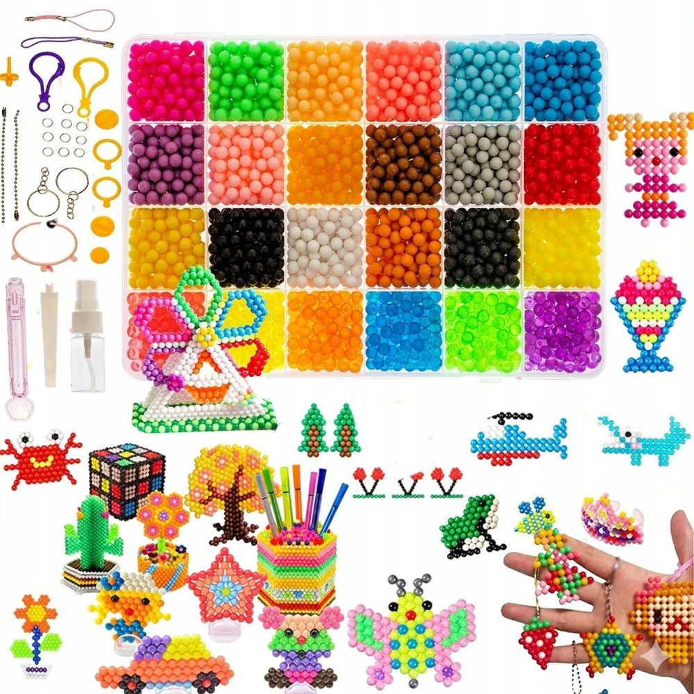 VANDENS KRUOLIAI AQUA BEADS MAGIC BEADS 3000el KŪRYBINIŲ RAŠTŲ DOVANŲ RINKINYS