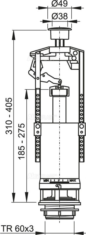 Vandens nuleidimo mechanizmas ALCAPLAST A08, dvigubas mygtukas