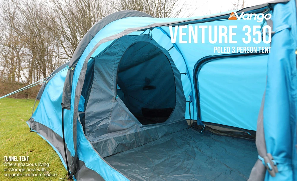 Vango Venture 350 3 asmenų tunelinė turistinė palapinė, atspari vandeniui 3000 mm