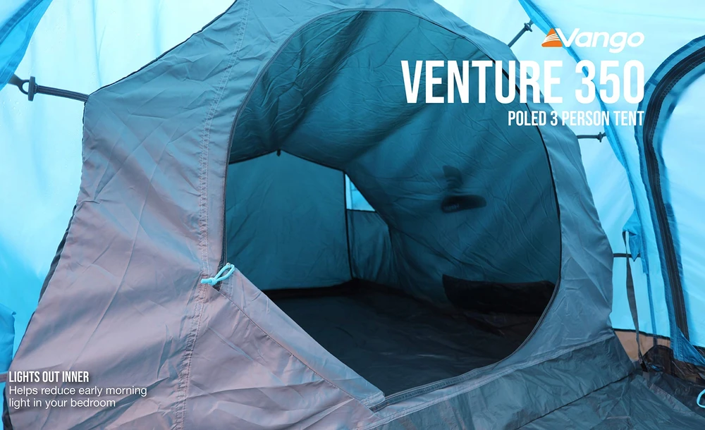 Vango Venture 350 3 asmenų tunelinė turistinė palapinė, atspari vandeniui 3000 mm