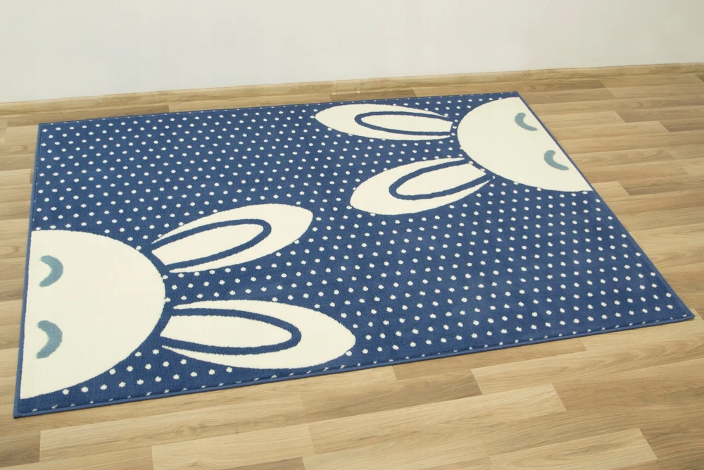 Vanhoutte DYWAN DLA DZIECI DZIECIĘCY KRÓLICZKI KROPKI GROCHY JEANS TANI 200x290 cm