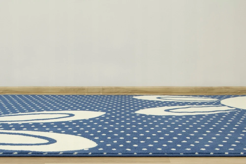 Vanhoutte DYWAN DLA DZIECI DZIECIĘCY KRÓLICZKI KROPKI GROCHY JEANS TANI 200x290 cm