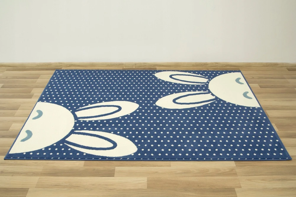 Vanhoutte DYWAN DLA DZIECI DZIECIĘCY KRÓLICZKI KROPKI GROCHY JEANS TANI 200x290 cm